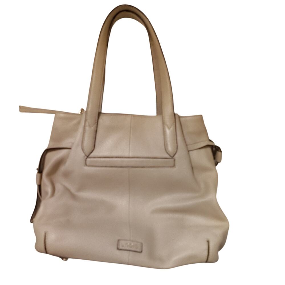 Lodis Cream Leather Shoulder Bag – Multi Pocket, Zipper Center